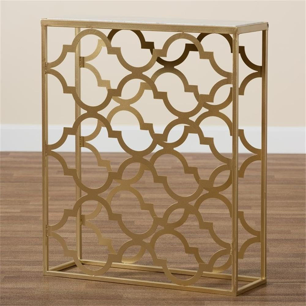 Calanthe Modern and Contemporary Gold Finished Metal Console Table with Marble Tabletop