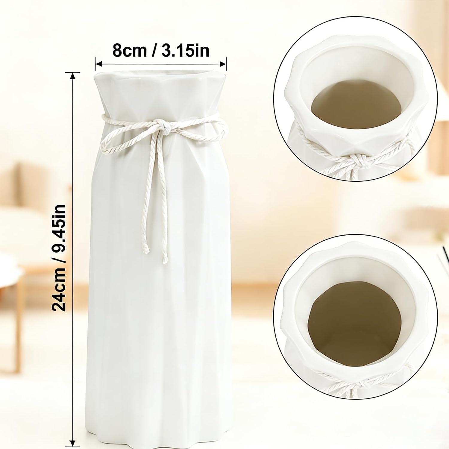 Ceramic Flower Vase Modern Home Decor Vases for Centerpieces White Minimalist Farmhouse 9.5" H X 3.9" W Cute Decorative Vases Flowers Tulip Pampas Grass Vase for Table Bathroom Shelf