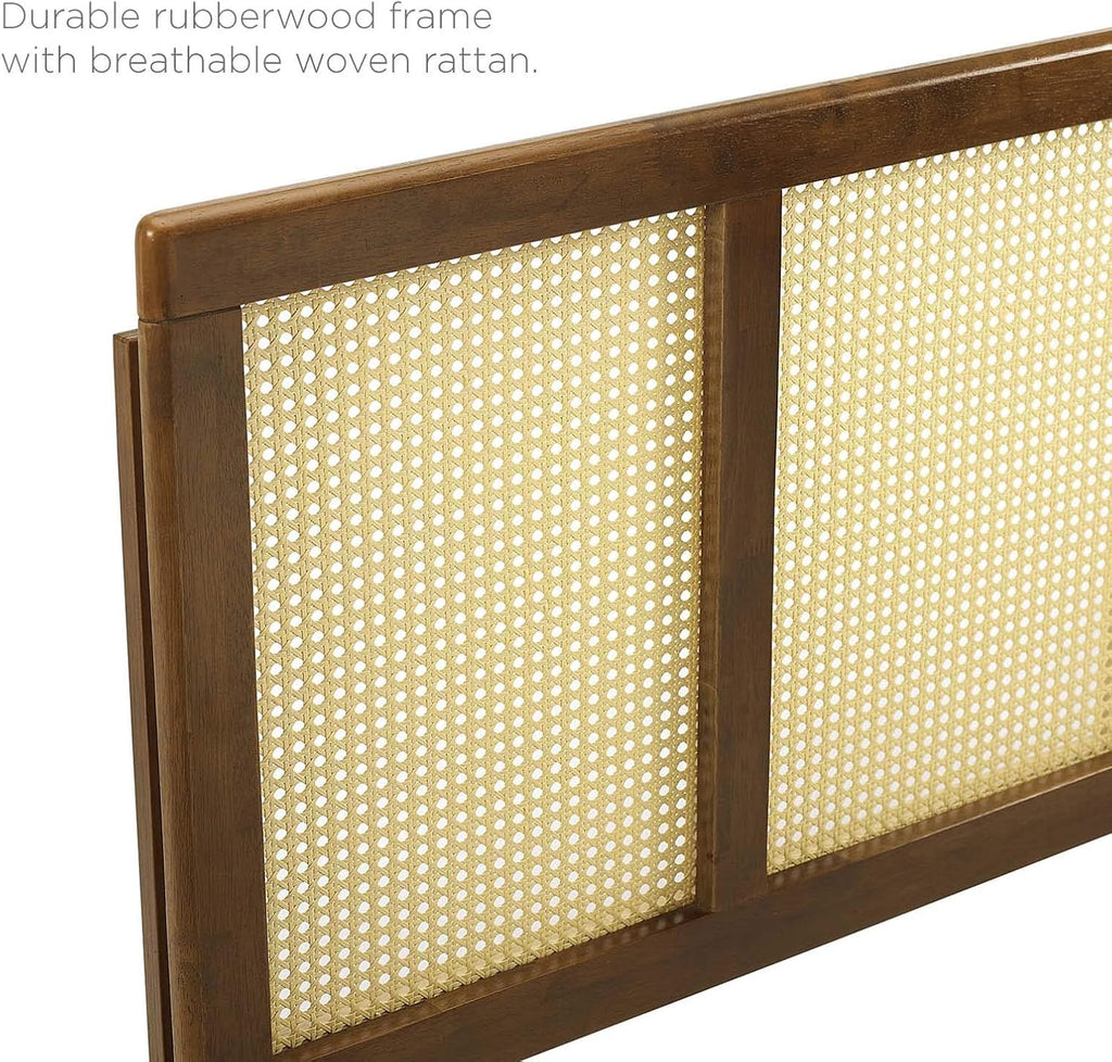 Walnut cane woven rattan headboard