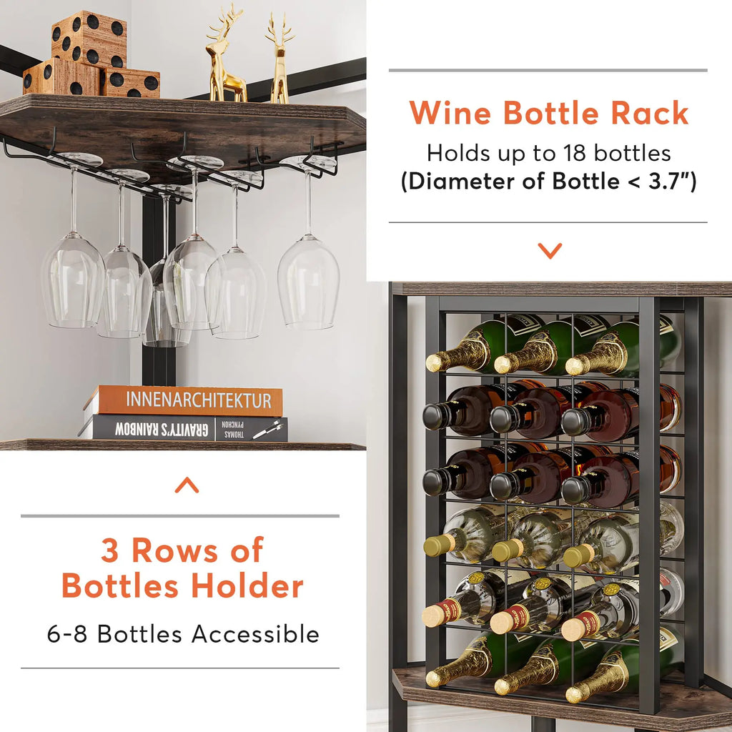 Wine Rack Bar Cabinet 4 Tier Corner Shelf with Glass Holder