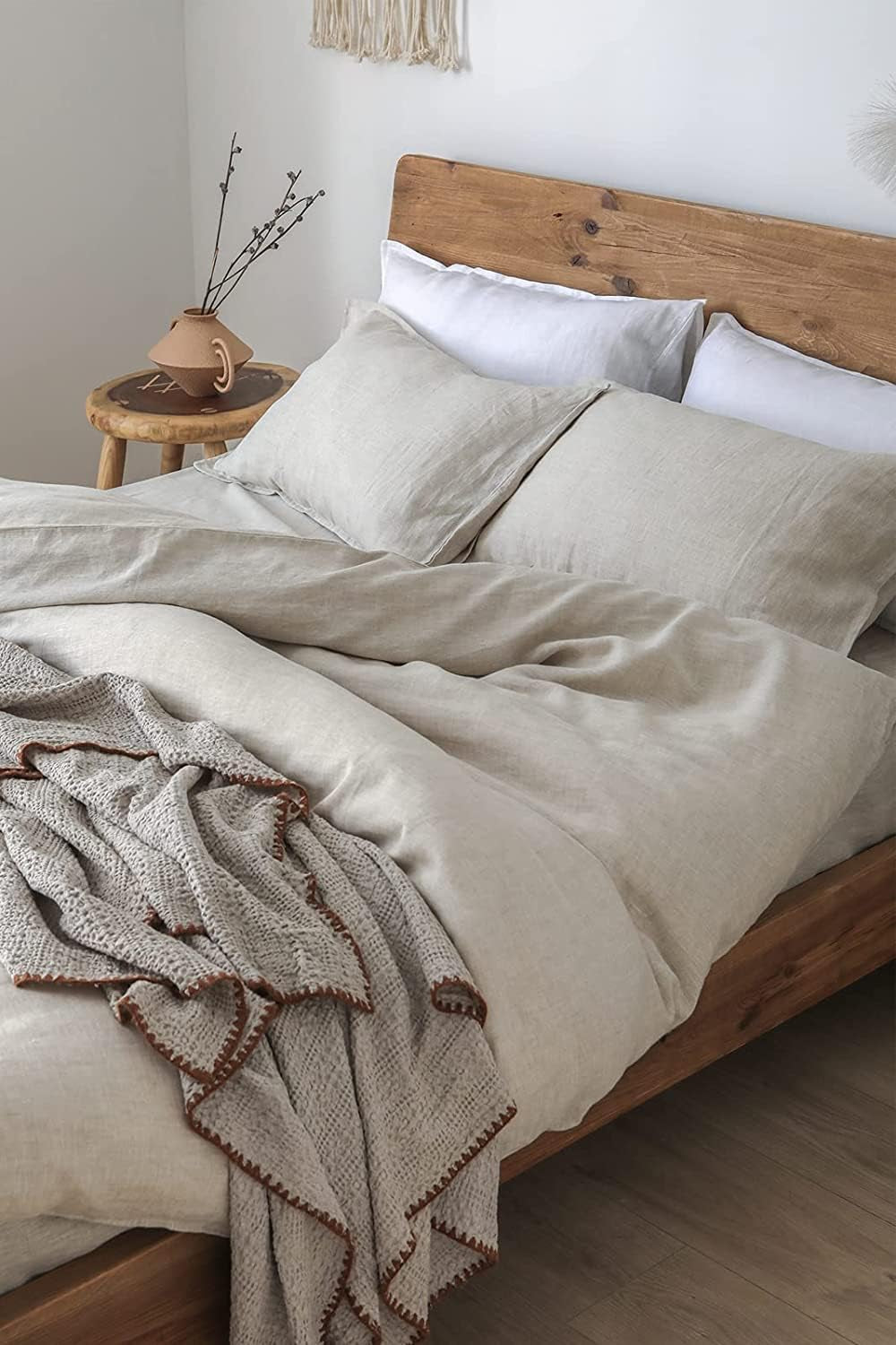 100% Washed French Flax Linen Duvet Cover Set – 3 Pieces, Cooling & Textured Farmhouse Bedding for Hot Sleepers, with Zipper Closure (Natural Linen, King)