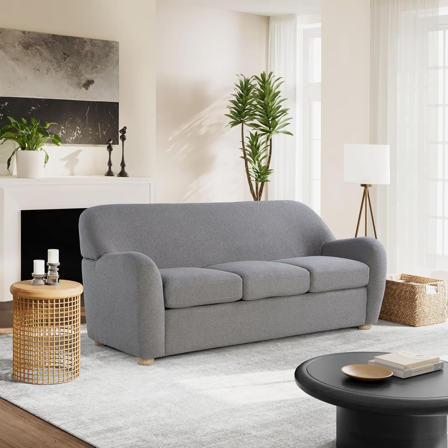 ® Jennifer 76" Sofa, Modern Style, Pocket Coil Comfort, Natural Wood Legs, Boucle Fabric, Gray