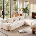 118'' Modular Boneless Sofa,Sectional Couch for Living Room,Tufted Oversized L Shape Deep Seat Couch with Ottoman & 3 Throw Pillows,Corduroy Cloud Couch,Beige