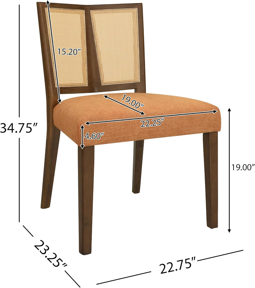 Dining Chairs Set of 2, Upholstered Armless Dining Chairs with Rattan Cane Backrest and Rubberwood Frame, Mid-Century Modern Dining Room Chairs for Kitchen and Living Room