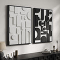 Black and white textured abstract framed wall art