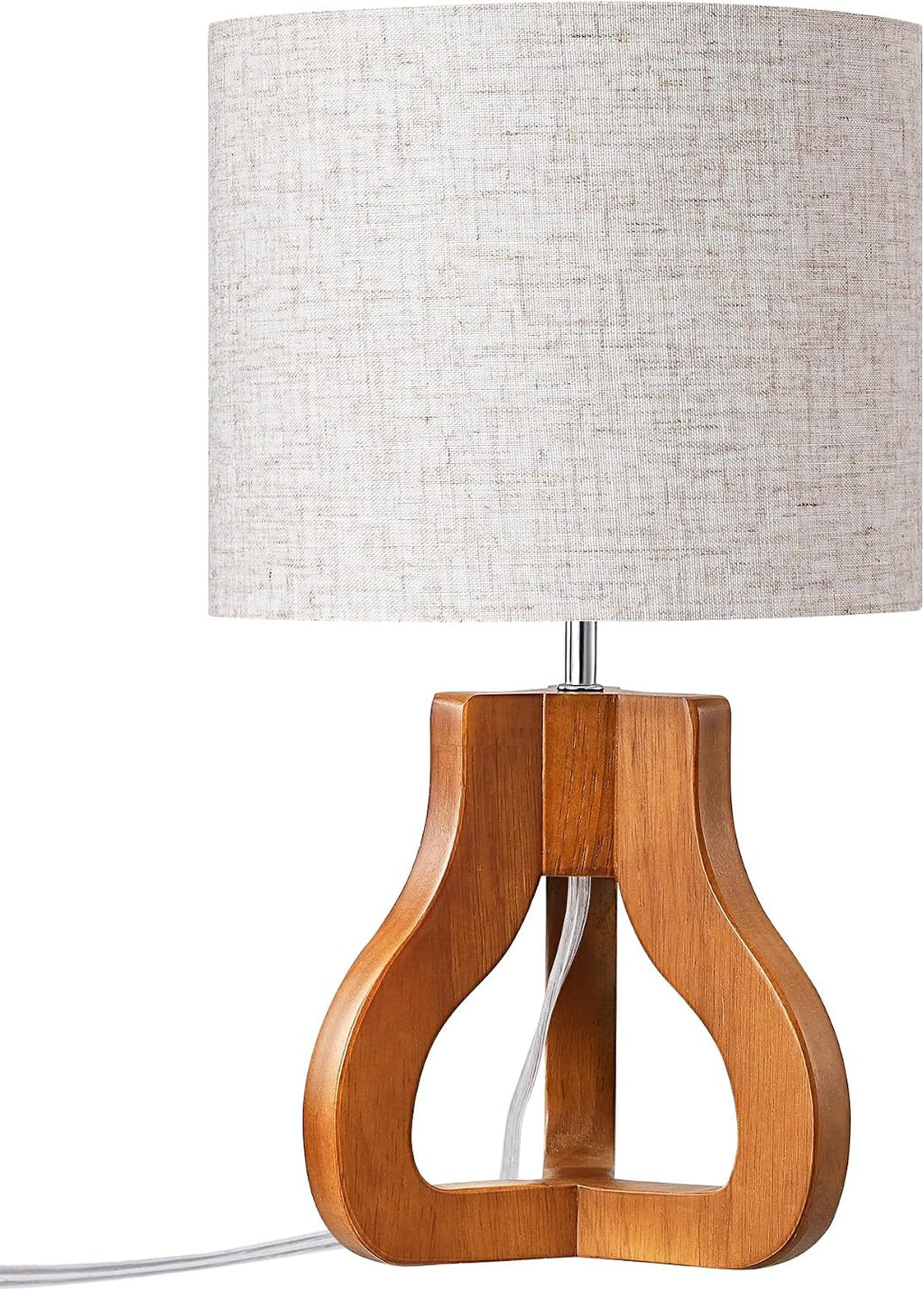 14.6" Modern Table Lamp, Rose Wood Base Nightstand Lamp, E26 Base | Beige Linen Shade, On-Off Line Switch, Small Cute Bedside Lamp for Living Room, Bedroom, Office