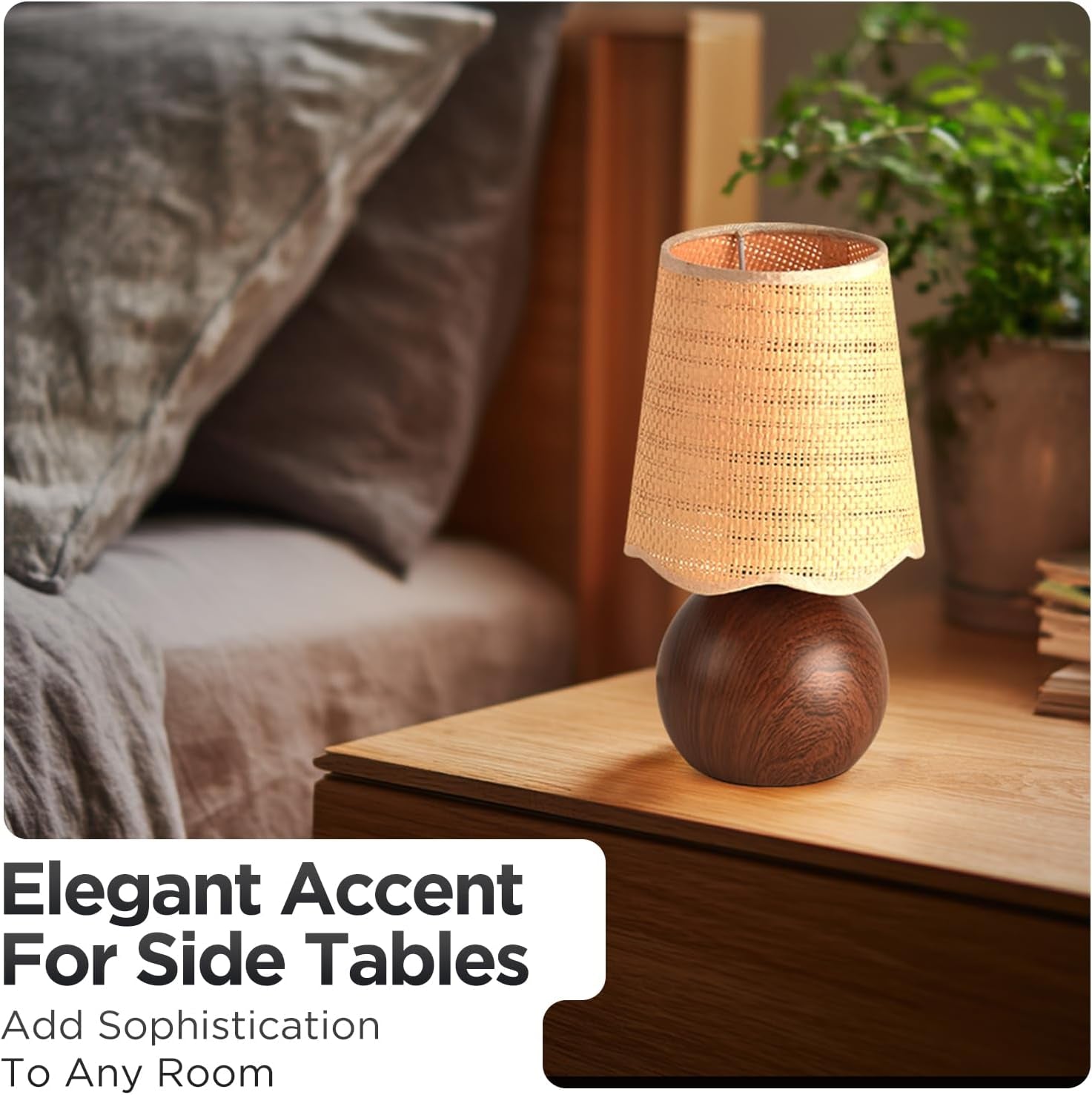 Woven rattan bedside table lamp