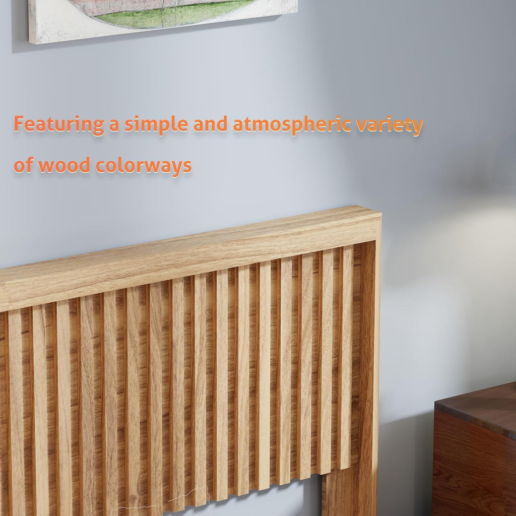 Headboard with Elegant Light Wood Design, 62.6" Wide Headboard Only, Modern Fluted Panel, Wall Mounted, Wingback (Ivory White, Queen)