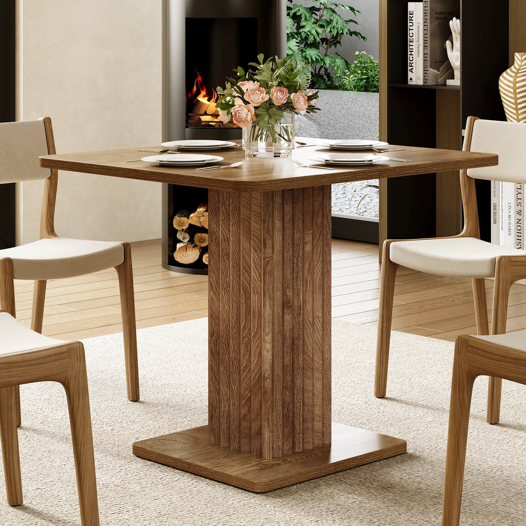 Dining Table for 4, 90 Cm X 80 Cm X 75 Cm Small Kitchen Table with Sturdy Base, Farmhouse Dinner Table for Dining Room, Living Room, Kitchen, Brown