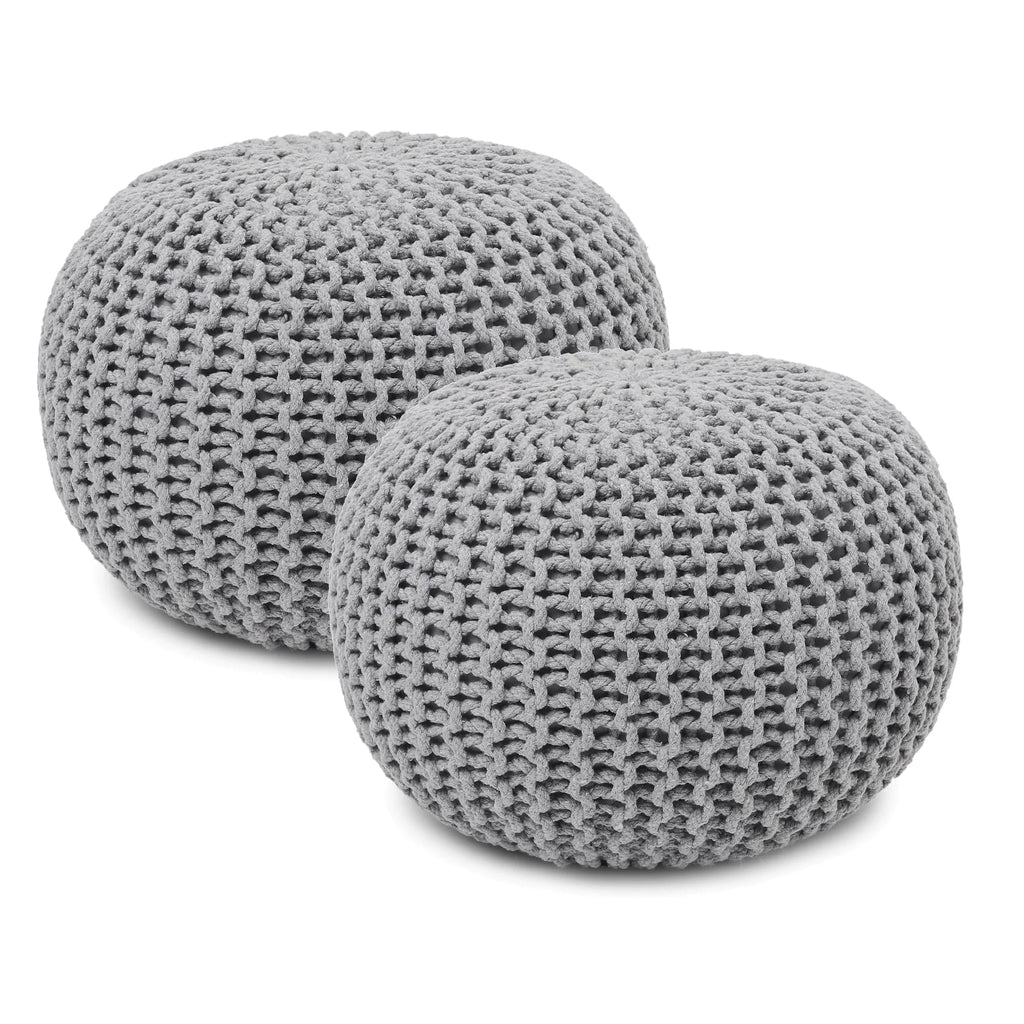 ·  · round Pouf Ottoman - Hand Knitted Cable Boho Poof Home Décor Pouffe Circular Footrest for Living Room - Nursery - Bedroom - Lounge 100% Cotton (19.5”X19.5”X14”) - Gray, Set of 2