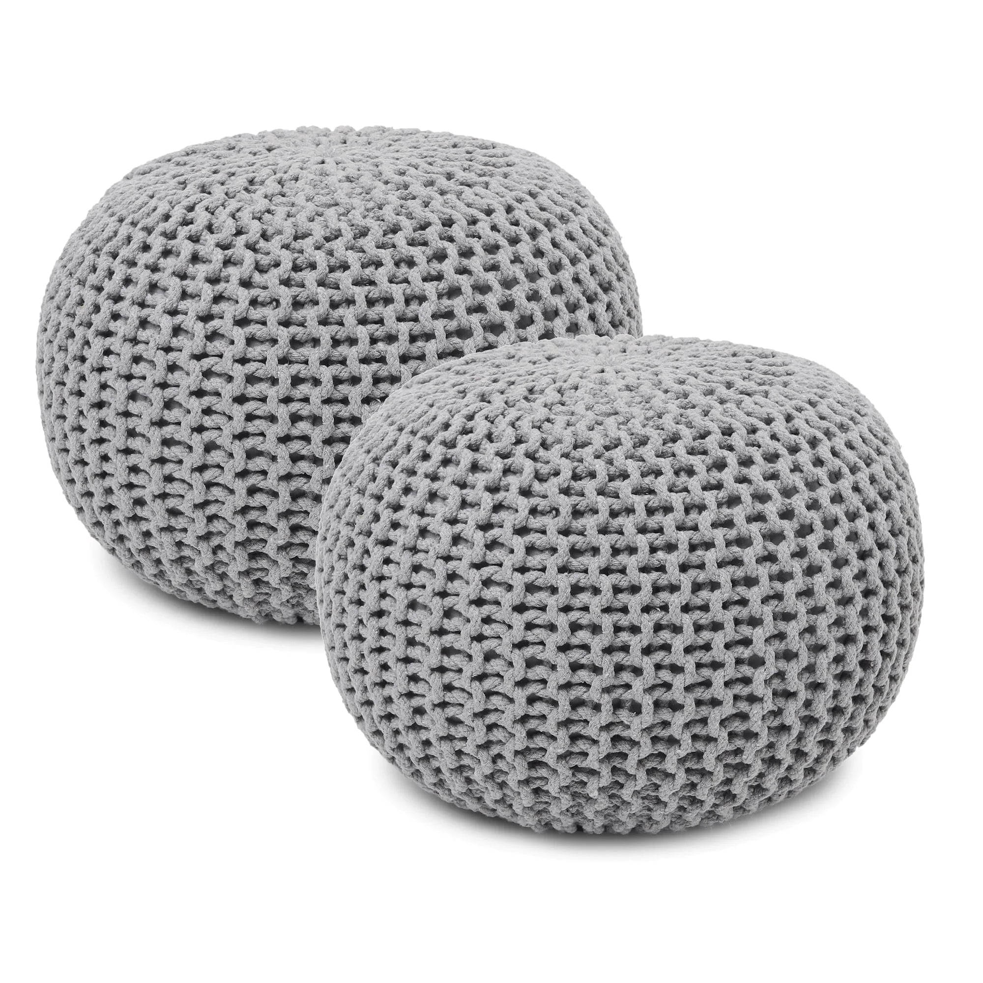 ·  · round Pouf Ottoman - Hand Knitted Cable Boho Poof Home Décor Pouffe Circular Footrest for Living Room - Nursery - Bedroom - Lounge 100% Cotton (19.5”X19.5”X14”) - Gray, Set of 2