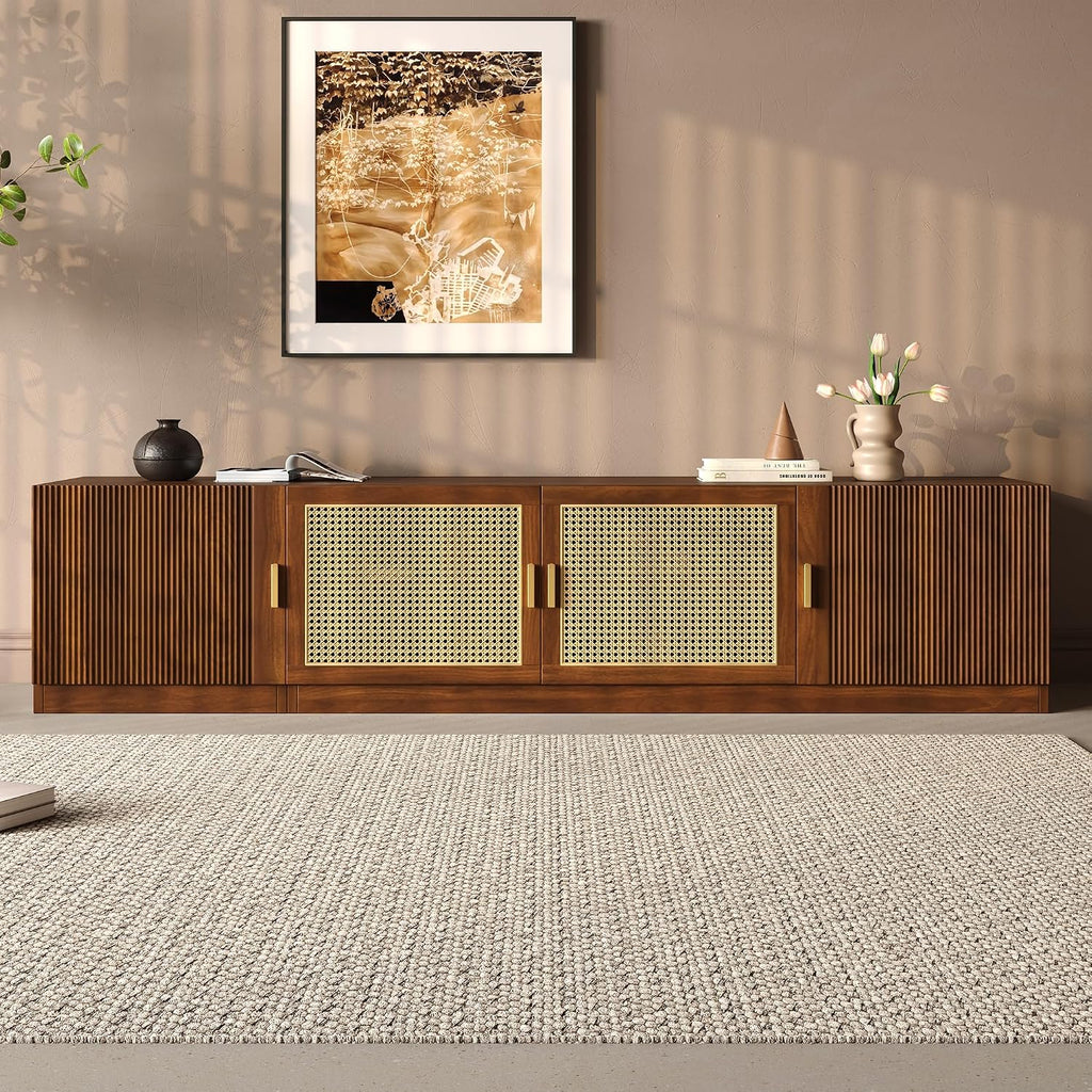 Walnut fluted rattan media console