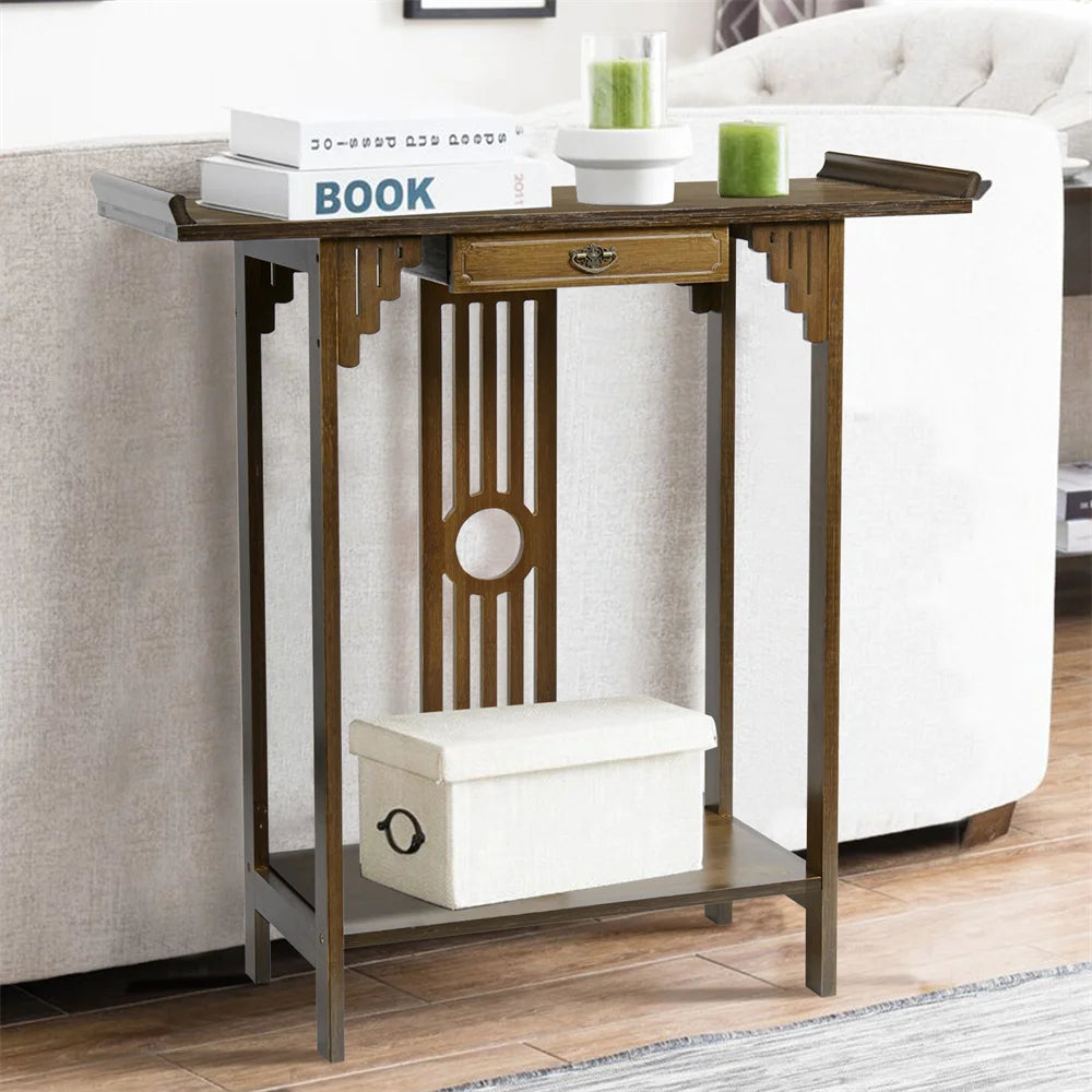 Classic Wood Console Table with Drawer and Bottom Shelf Entryway Accent Table for Home Decor