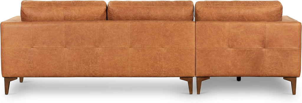 POLY & BARK Calle Left-Facing Sectional Sofa, Full-Grain Pure-Aniline Italian Leather, Cognac Tan, Solid Wood Legs