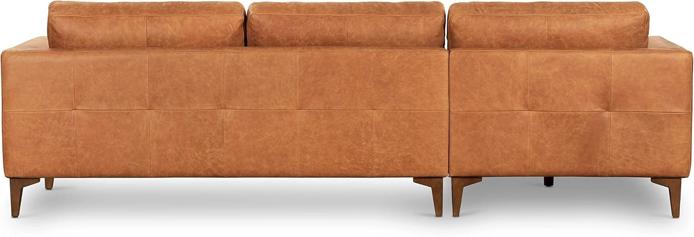 POLY & BARK Calle Left-Facing Sectional Sofa, Full-Grain Pure-Aniline Italian Leather, Cognac Tan, Solid Wood Legs