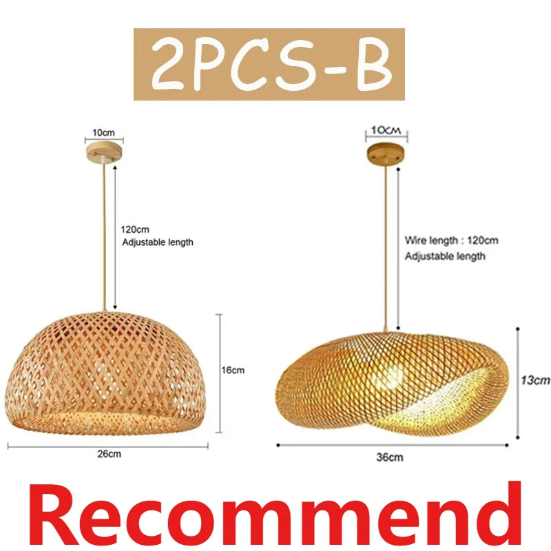 3 Pcs Lustre Rattan Wicker Lamp Shade Pendant Light Bamboo Ceiling Chandelier Set Suspended Luminaire Handmade Home Room Decor