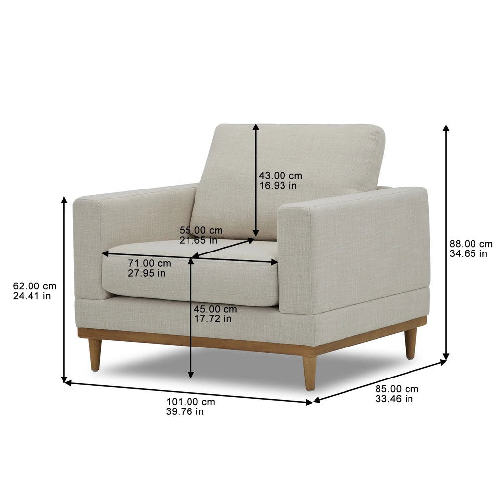 Cream linen wood frame accent chair