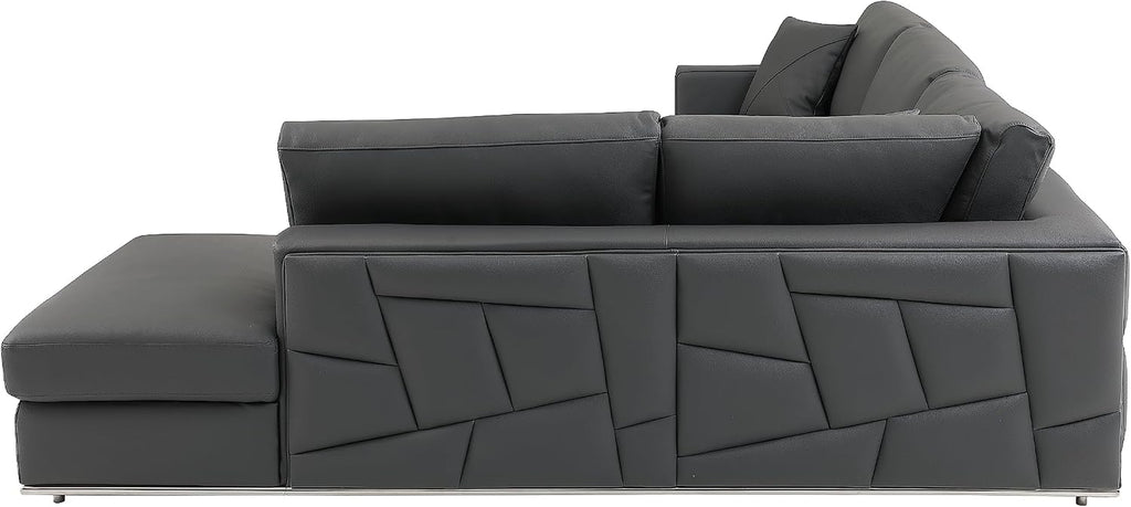 Surton Top Grain Italian Leather Sectional Sofa for Living Room and Home Office, Modern Luxury L-Shaped Couch, Right Arm Facing, 117" W, Dark Gray