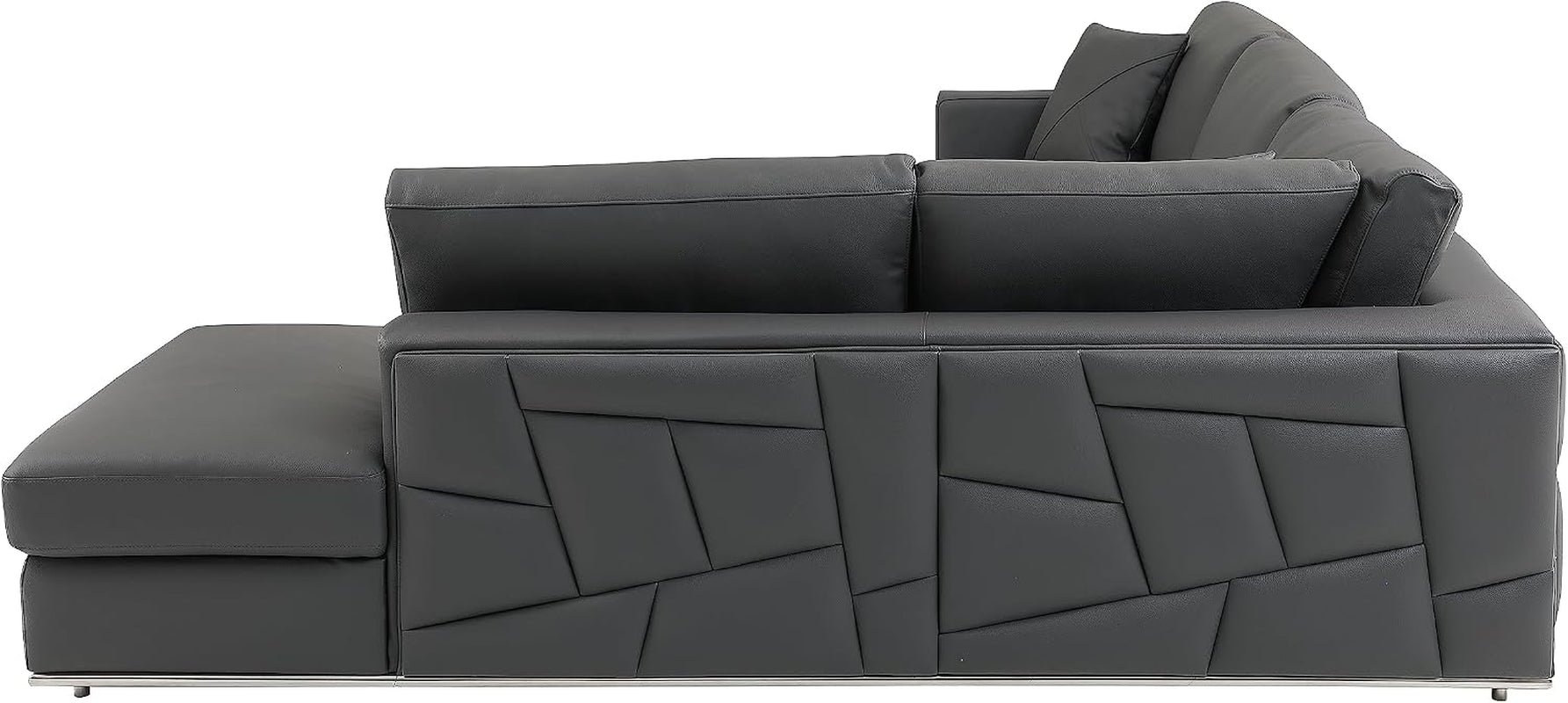 Surton Top Grain Italian Leather Sectional Sofa for Living Room and Home Office, Modern Luxury L-Shaped Couch, Right Arm Facing, 117" W, Dark Gray