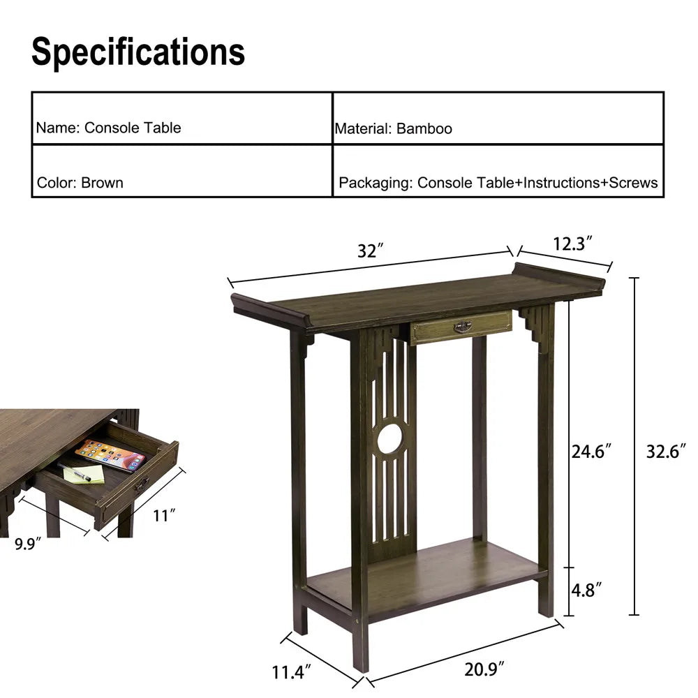 Classic Wood Console Table with Drawer and Bottom Shelf Entryway Accent Table for Home Decor