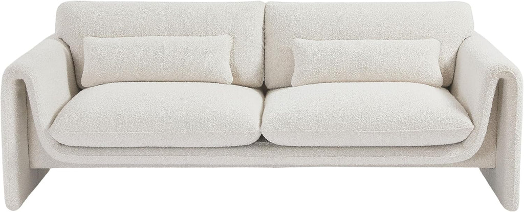 Cream boucle sofa with curved arms