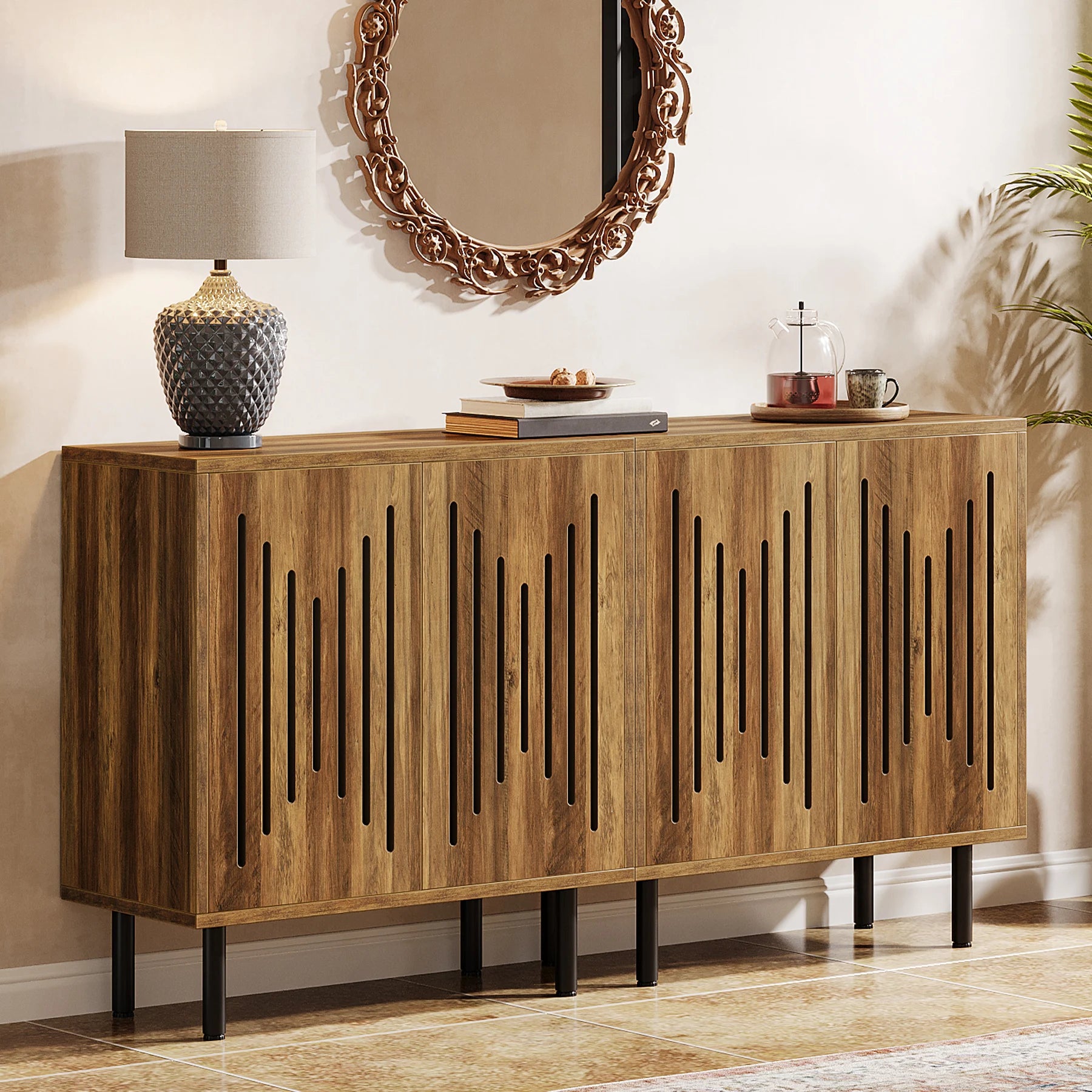 Vintage Storage Cabinet Set of 2, 59" Sideboard Buffet with Storage, Farmhouse Buffet Sideboard Cabinet with Doors