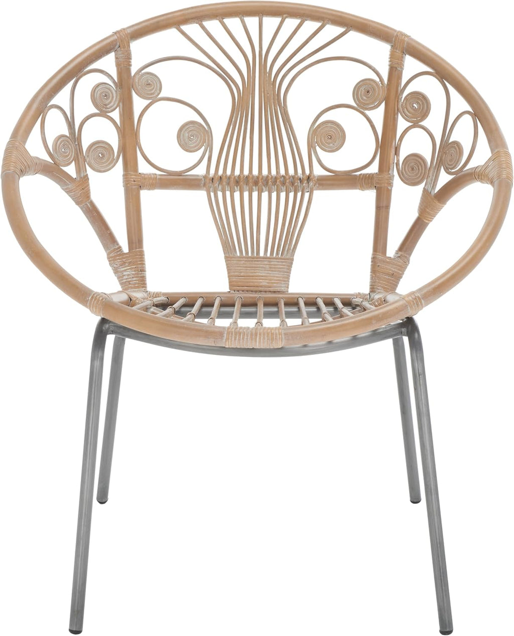 Grey and white rattan round accent chair