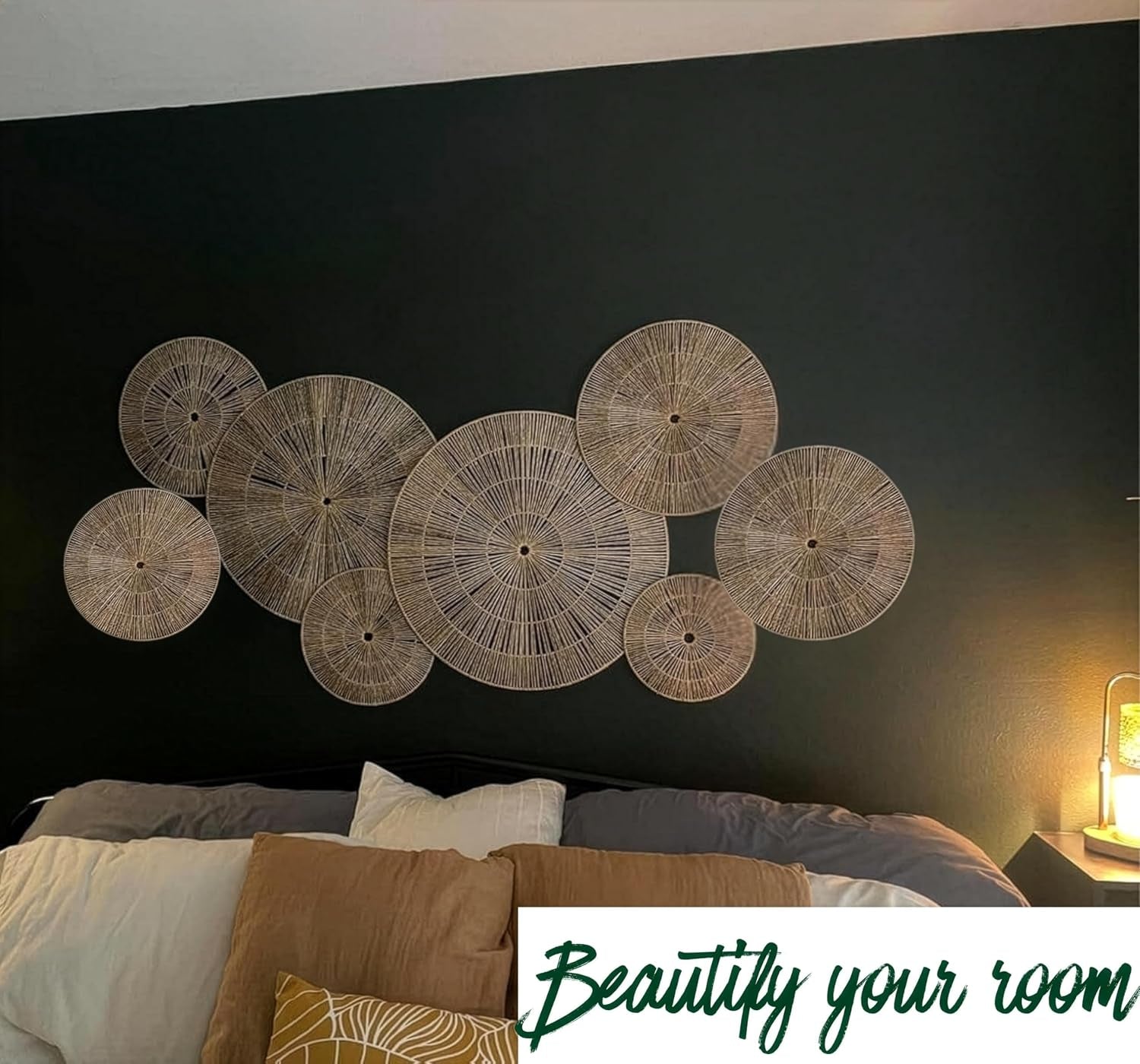 Extra Large 21 Inch Boho Woven Basket Wall Decor Set of 8 | Hanging Woven Boho Wall Baskets Decor Set (21, 19, 15, 15, 12, 12, 9, 9) | Decorative Wall Baskets Decor | Wicker Basket Wall Decor