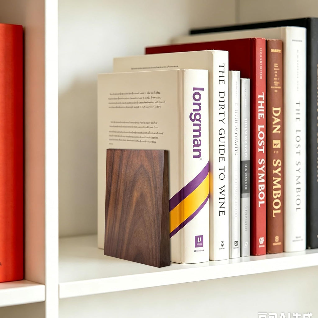 Decorative Bookends-Non Skid Triangle Walnut Bookend 6X5X4In 2Pack | Sturdy Triangle Design Bookends Supports Heavy Textbooks & Binders Upright, Adds Elegance to Desk Shelf in Office,Study,Home