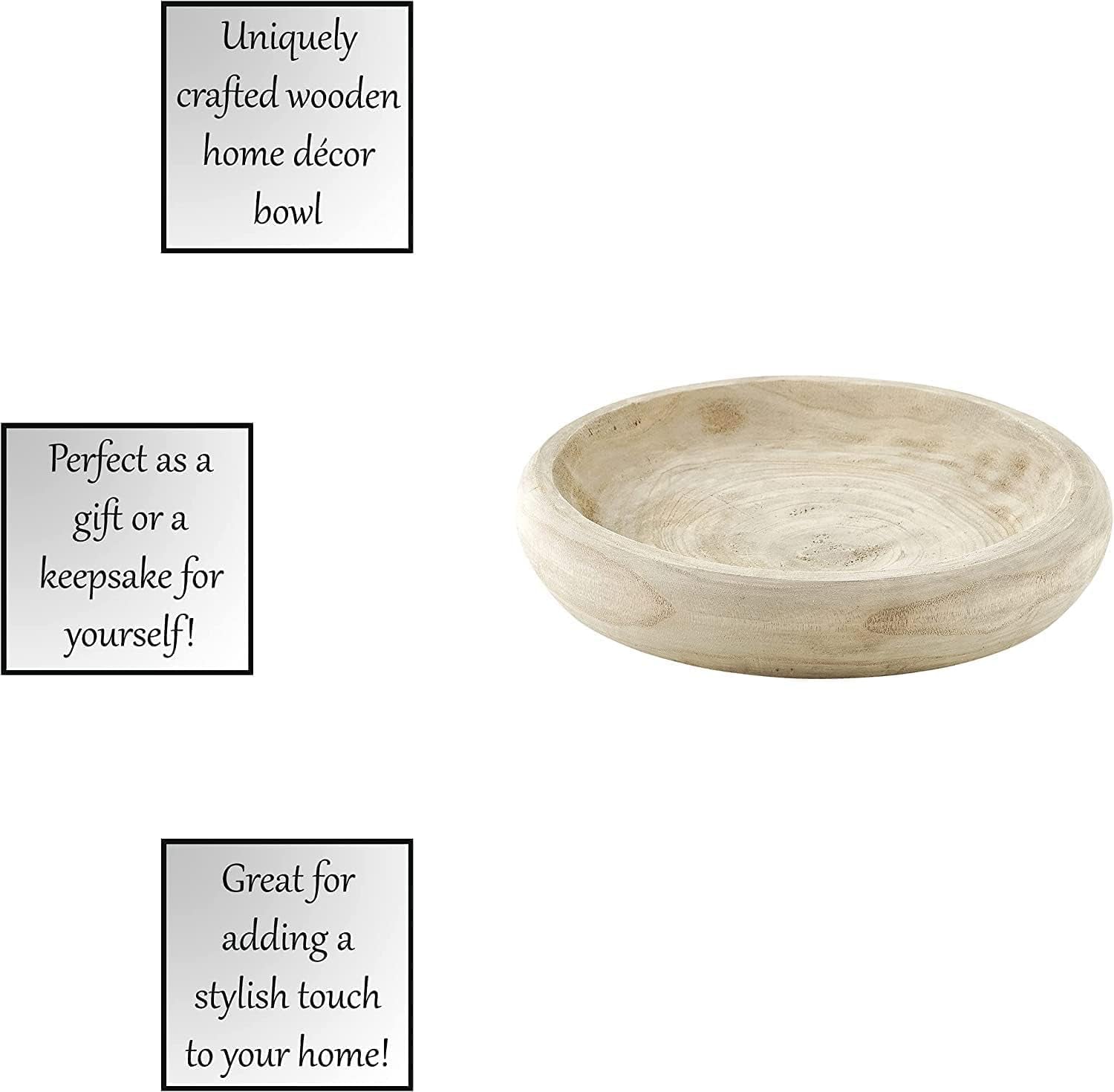 Wooden Decorative Bowl – Hand Carved Natural Wood Fruit Bowl, Rustic Farmhouse Dough Bowl Decor, Wooden Serving Bowl for Coffee Table, Entryway Key Bowl or Kitchen Centerpiece