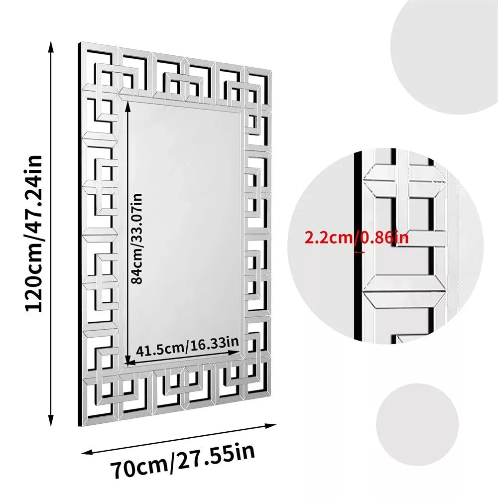 Art Decorative Wall Mirror 48”×28”Rectangle Grecian Venetian Mirror Sliver Accent Mirror for Wall Decor Living Room