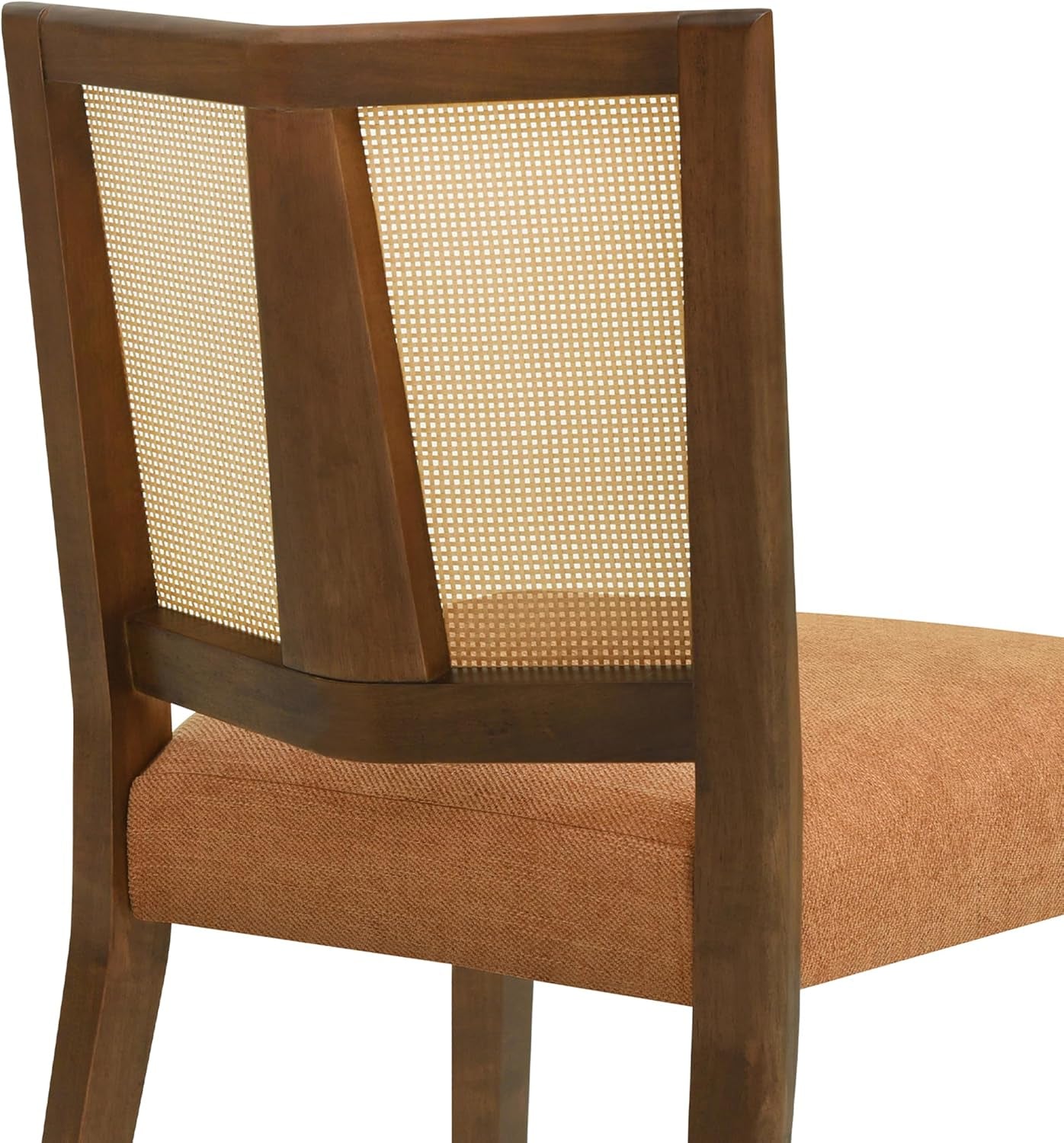 Dining Chairs Set of 2, Upholstered Armless Dining Chairs with Rattan Cane Backrest and Rubberwood Frame, Mid-Century Modern Dining Room Chairs for Kitchen and Living Room