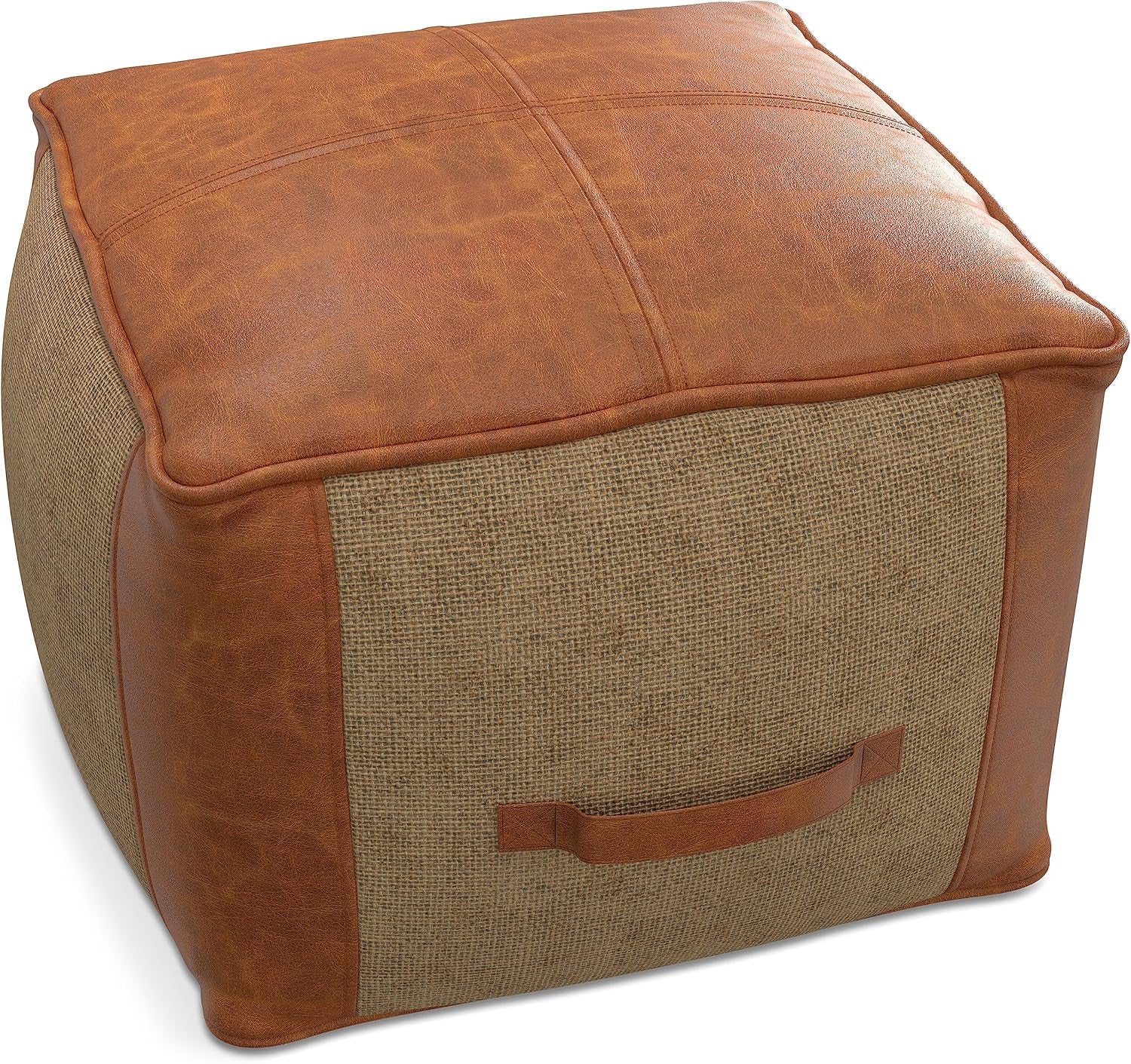 Beatrix 18" Wide Square Pouf in Blue/Beige PET Polyester | Boho Footstool, Extra Seating for Home Living Room or Bedroom or Kids Room with Assembled Design, Assembled; Pouf Ottoman.