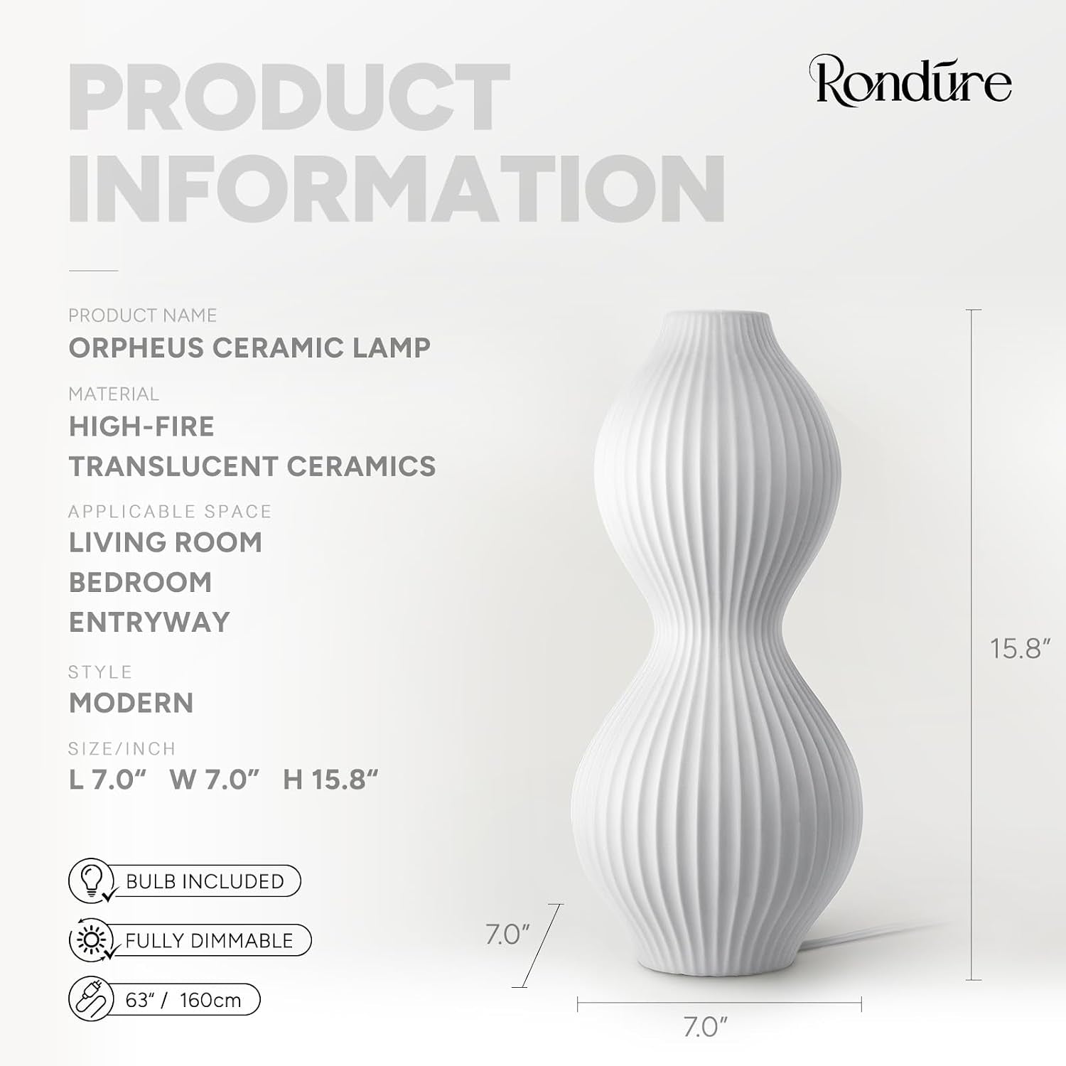 Modern Ceramic Decorative Table Lamp Living Room Bedroom Bedside | Handcrafted Unique Warm Ambient Lighting Lamp, Accent White Translucent Ceramic Shade, Fully Dimmable, Corded, Bulb Included