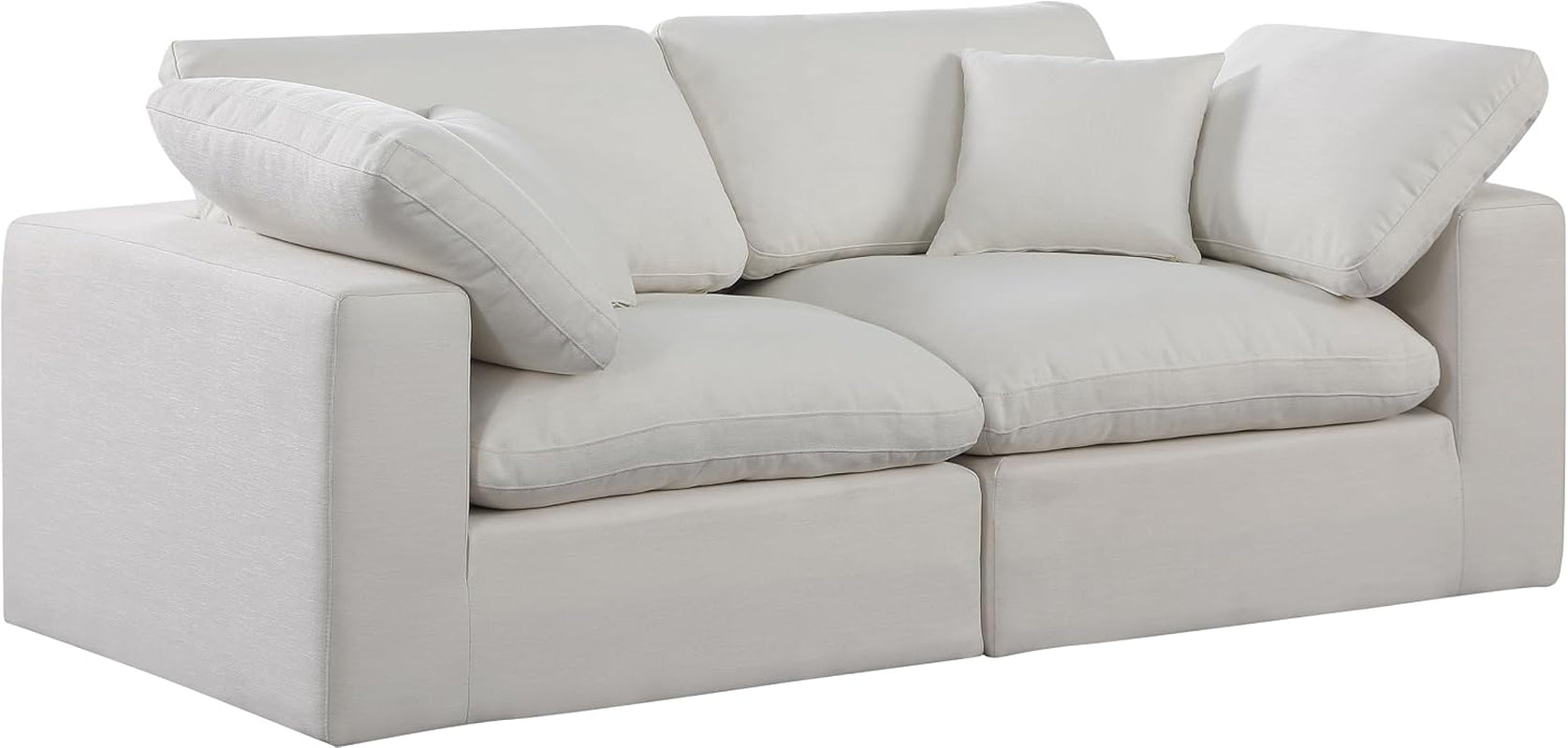 187Cream-S80 Comfy Collection Modern | Contemporary Upholstered Modular Sofa with Cream Linen Textured Fabric Upholstery, down Feather Cushions, 80" W X 40" D X 34.5" H, Cream