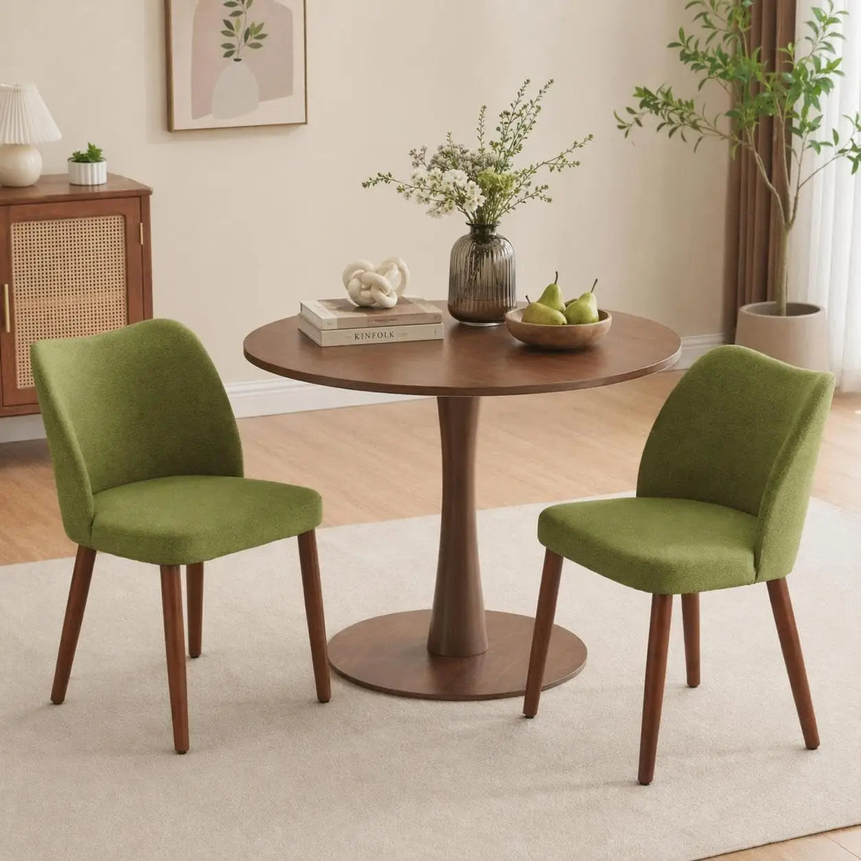 Modern Dining Chairs Set of 2, Comfortable Linen Upholstered Accent Chair with Ergonomic Backrest & Rubberwood Legs, Comfy Kitchen Furniture for Living Room Apartments