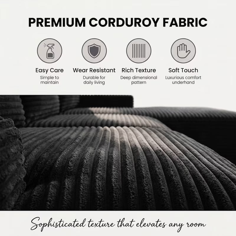 Black corduroy L shaped modular sectional