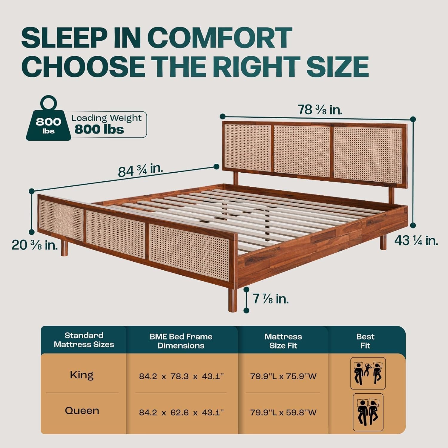 Dark chocolate acacia wood king bed frame