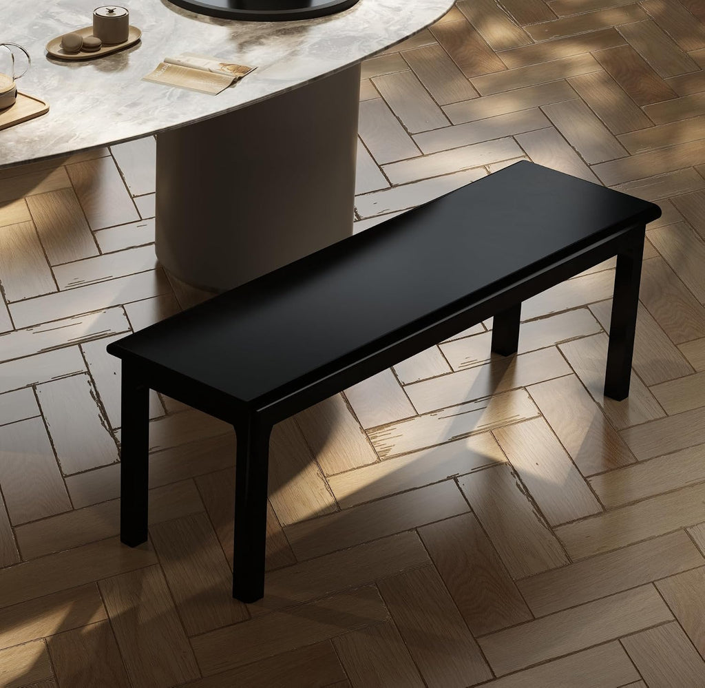 Wooden Entryway Bench, 47’’ Indoor End of Bed Bench, 100% Solid Oak Wood (Black)