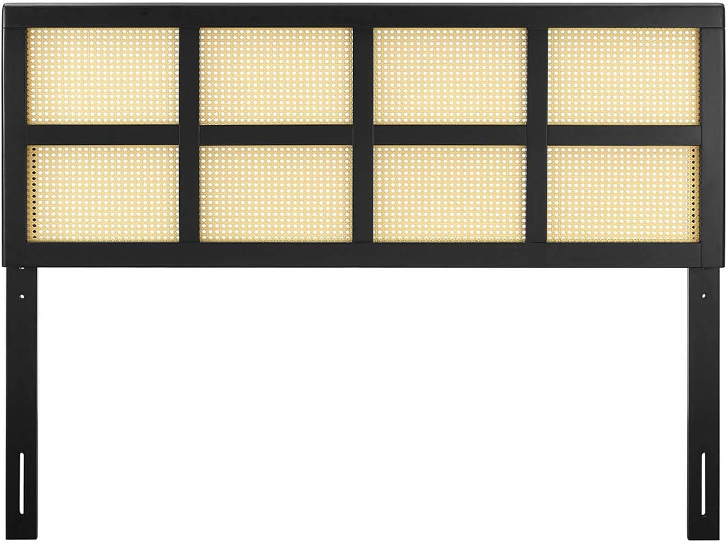 Black cane woven rattan queen headboard