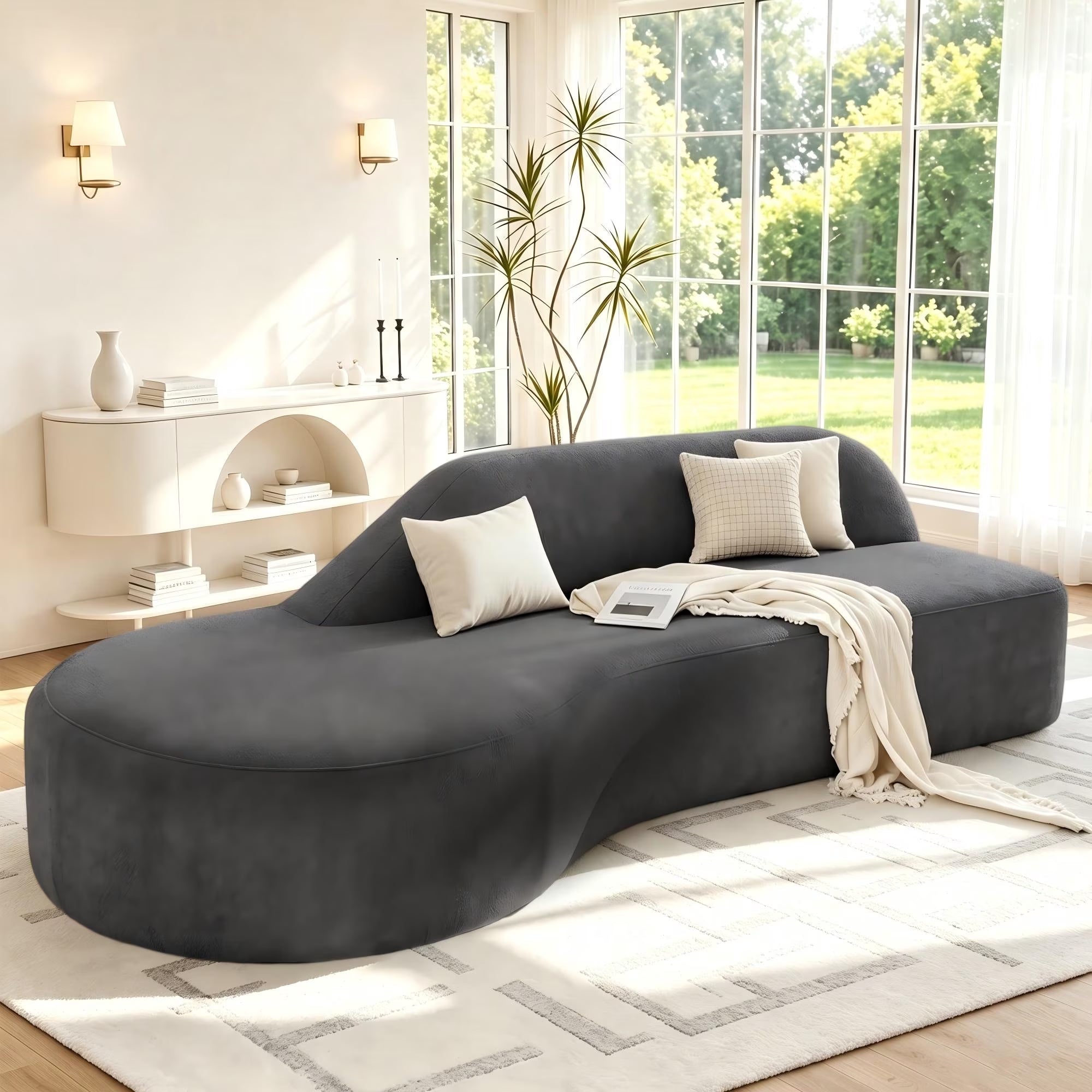91" Modern Cloud Sofa Curved Boneless Couch Deep Seat Sofa for Living Room Bedroom, Chenille, Dark Gray