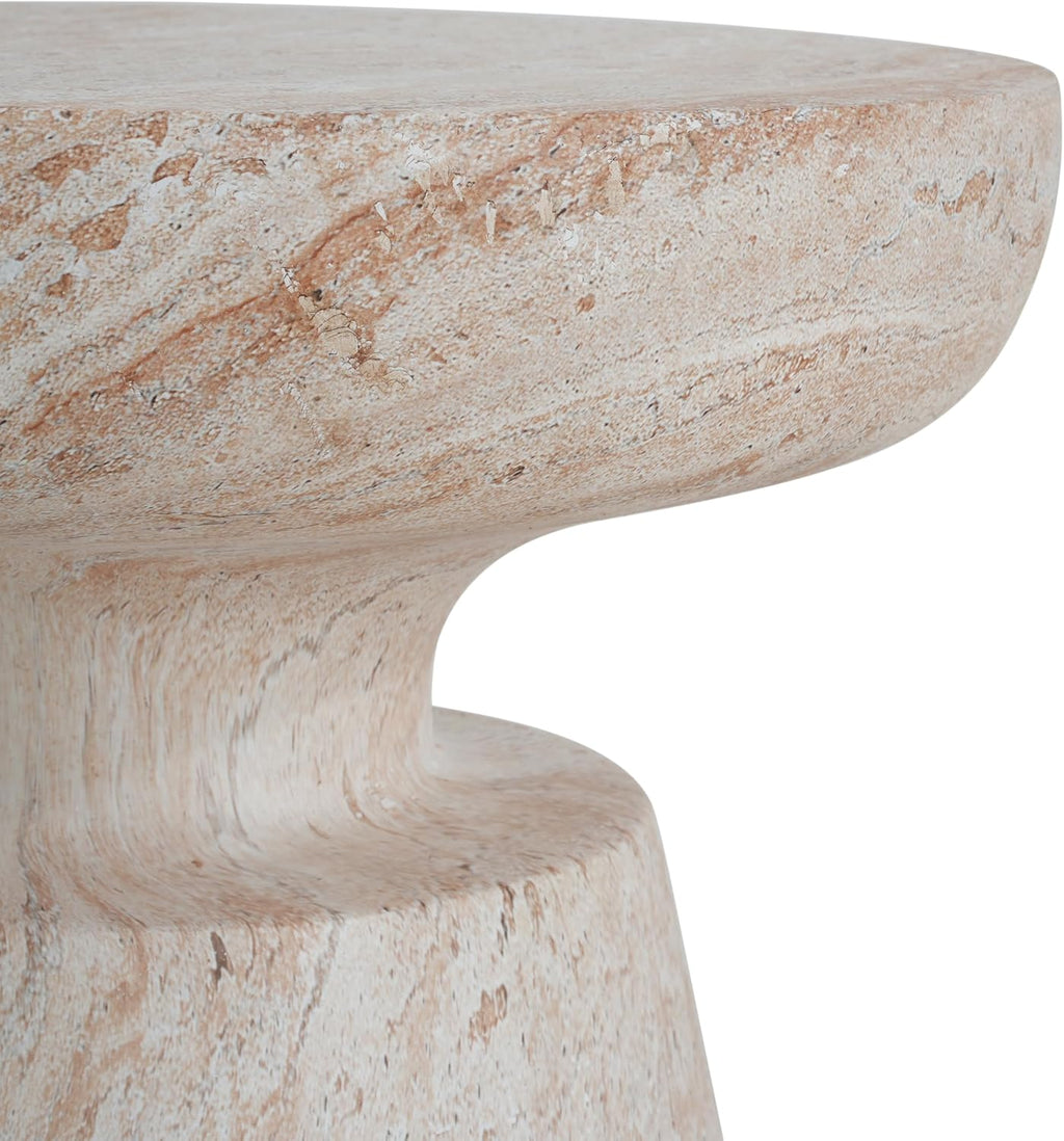Jaym 20.5" H Indoor Outdoor Accent Side Table, Patio Decorative End Table, round Top Lightweight Concrete Garden Stool for Patio Balcony & Garden Decor, Travertine