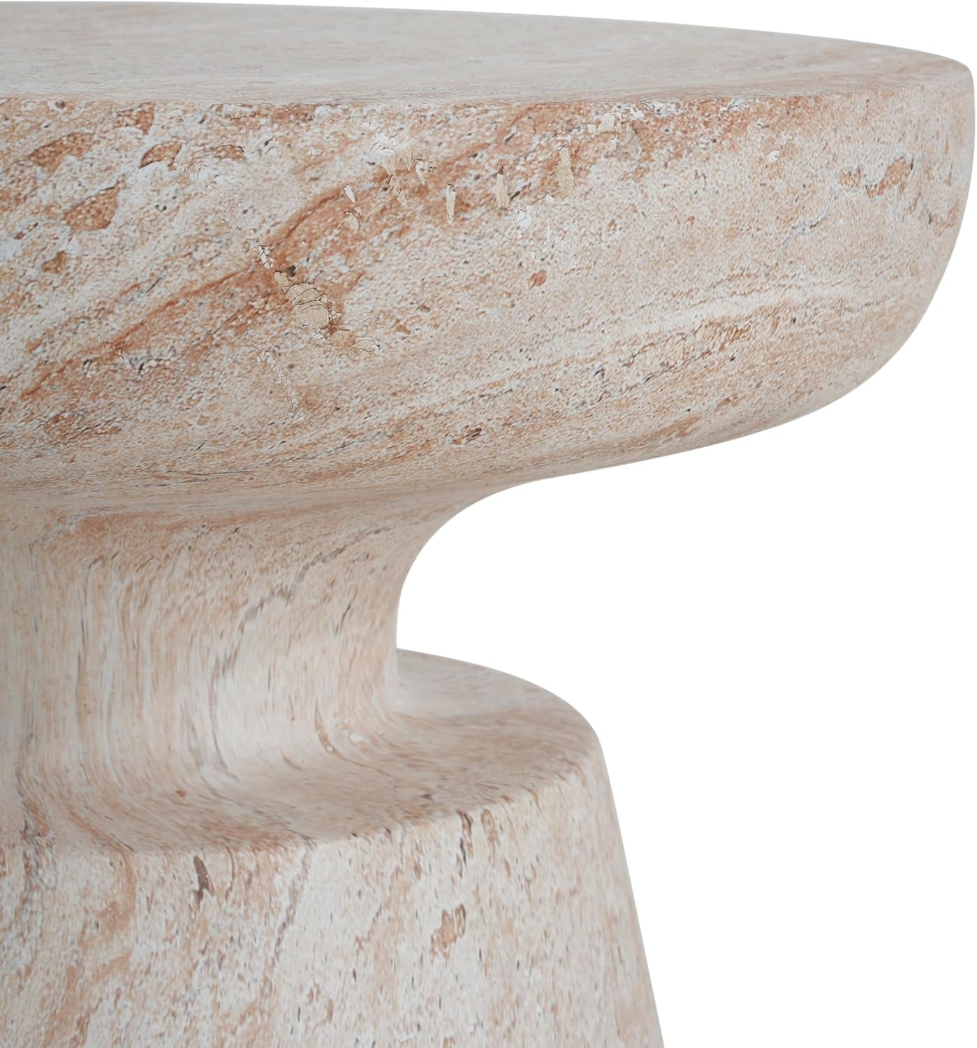 Jaym 20.5" H Indoor Outdoor Accent Side Table, Patio Decorative End Table, round Top Lightweight Concrete Garden Stool for Patio Balcony & Garden Decor, Travertine