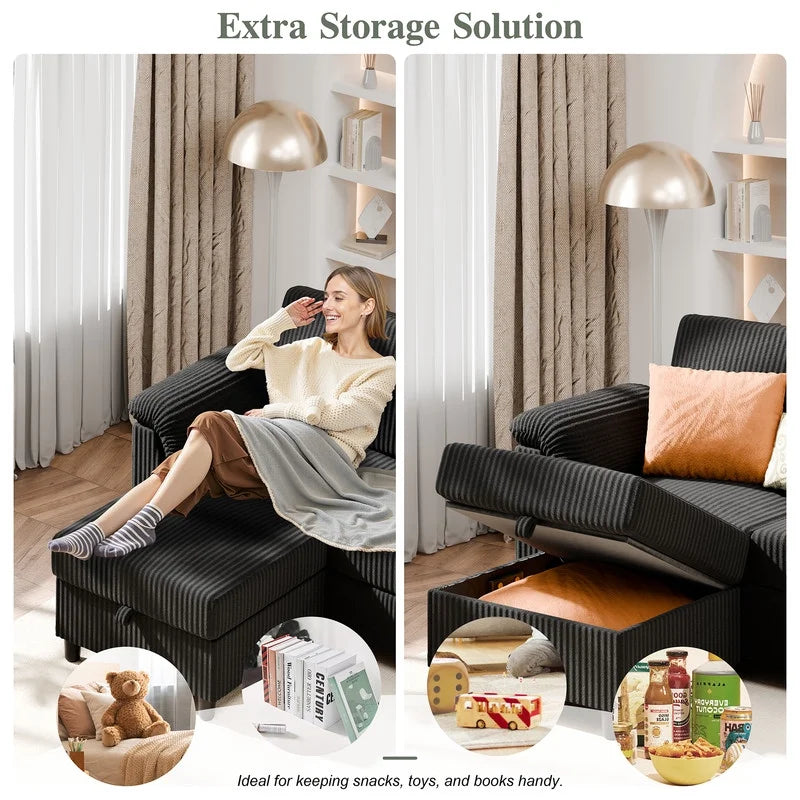 79.4" Sectional Sofa with Movable Storage Ottoman, L-Shaped Convertible Sofa Couch for Small Living Room, Green