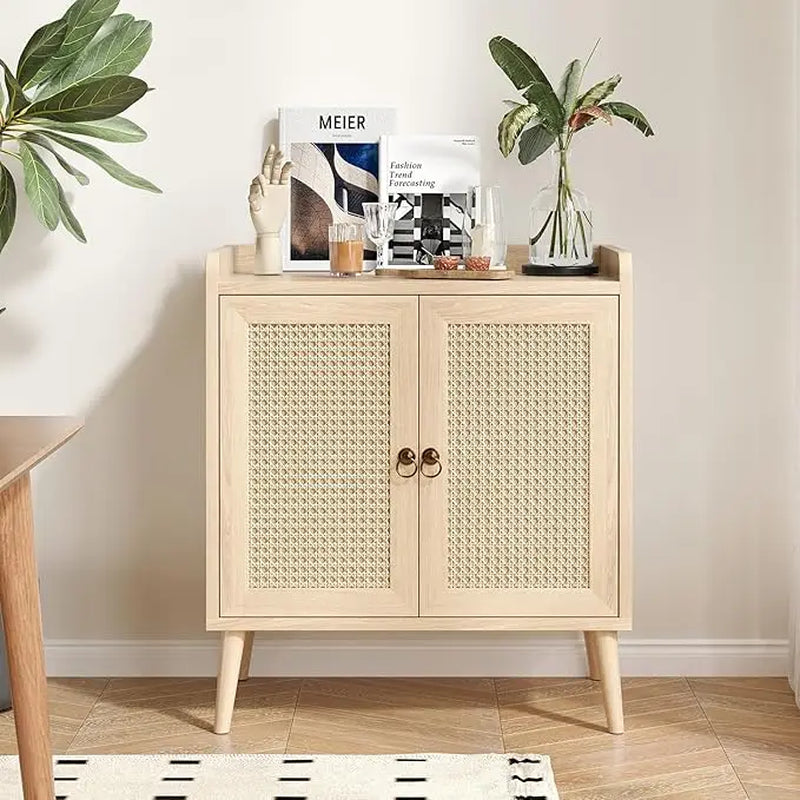 Sideboard Buffet Cabinet with Storage, Mid Century Modern Bar Liquor Cabinet with Rattan Doors for Dining Room