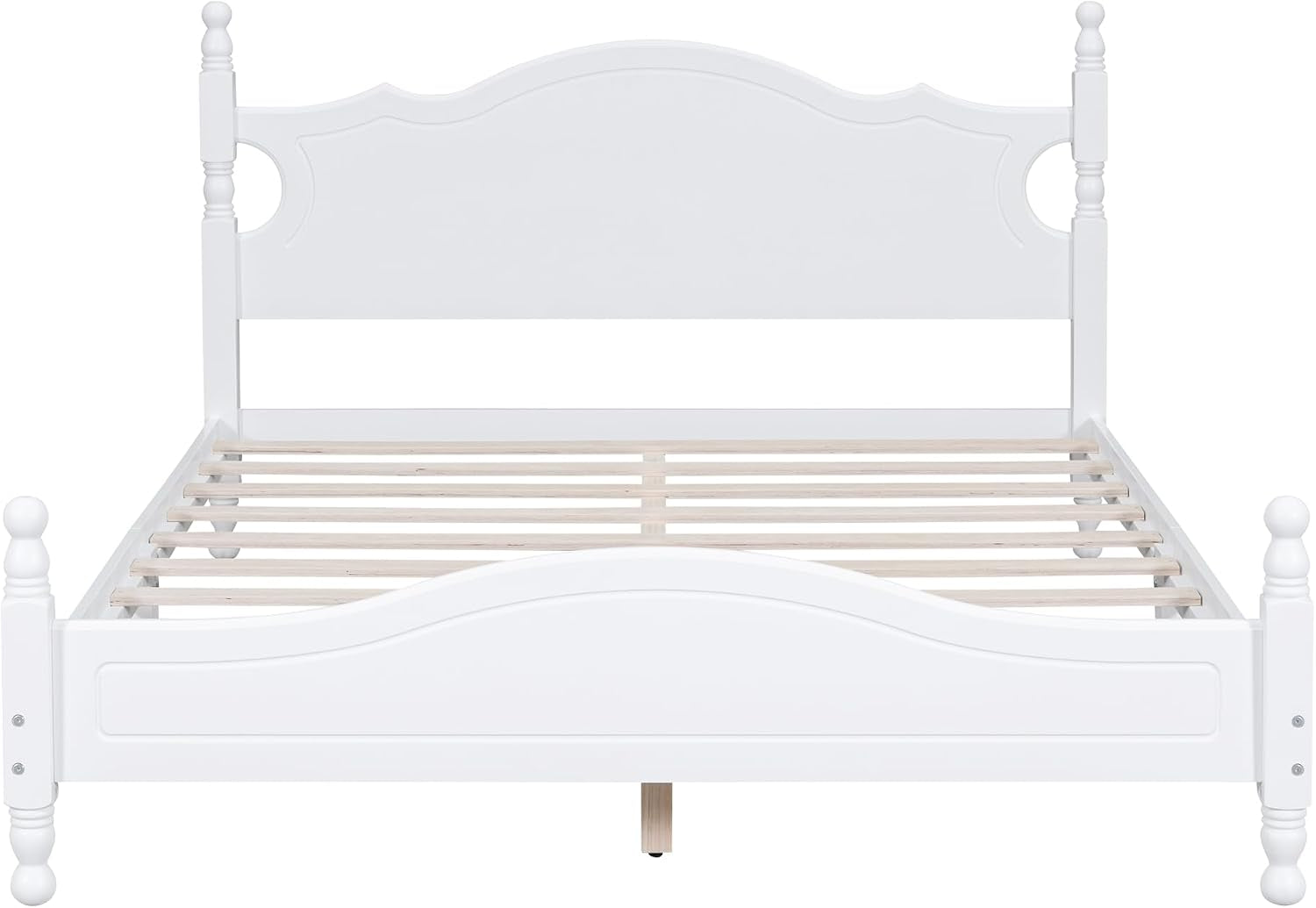 Modern Farmhouse Wood Platform Bed with Headboard, Queen Bed Frame with Wood Slat Support White