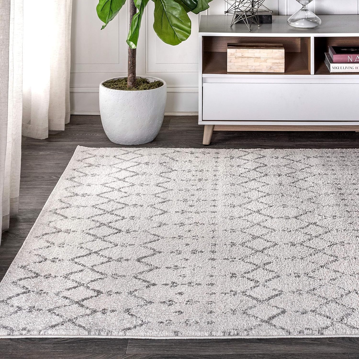 Boho Vintage Diamond Cream/Gray Indoor Area Rug 8X10 Ft, Moroccan Hype for Living Room, Bedroom, Kitchen, Office, Easy-Cleaning, High Traffic, Pet-Friendly, Non-Shedding (MOH101B-8)