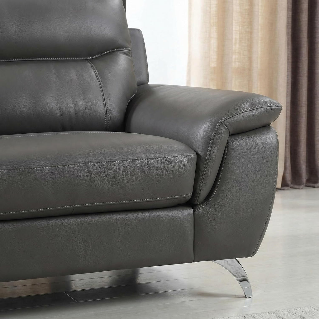 Chicago Genuine Leather Sofa, Dark Grey 79"