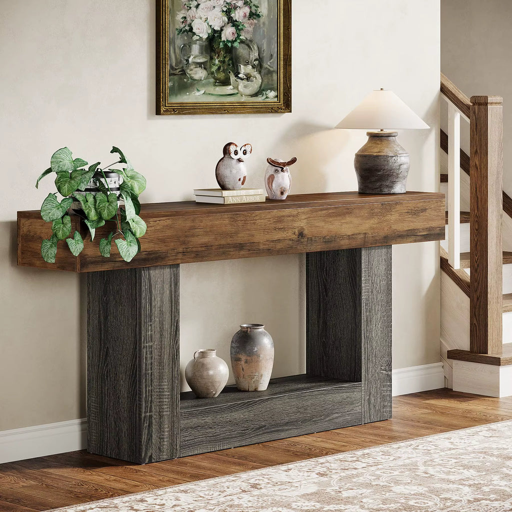 Farmhouse two tier wood console table