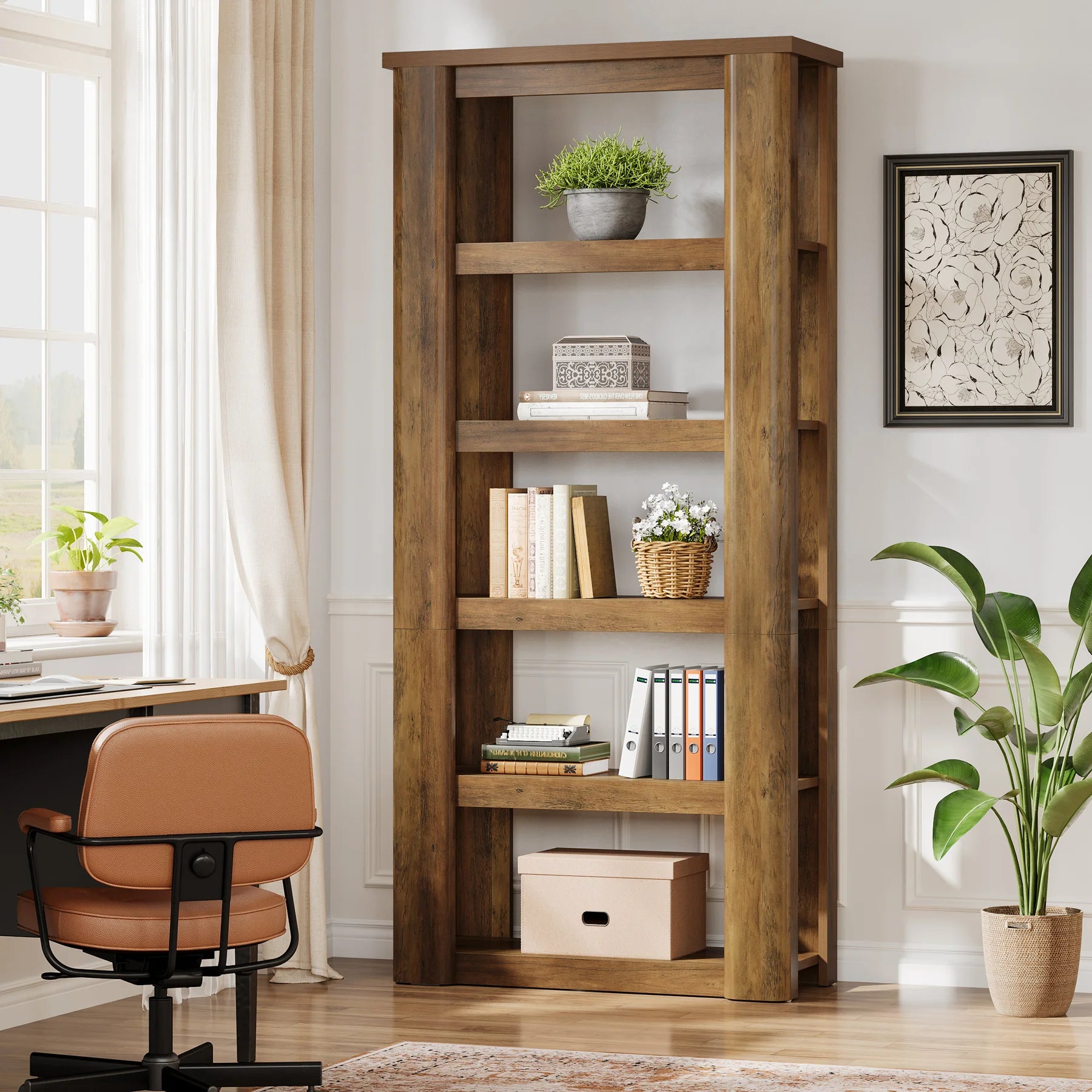 71" Tall Book Shelf, 6-Tier Open Bookshelf, Vintage Bookcase, Floor Standing Display Storage Shelves, for Study Room, Living Room, Home Office, Bedroom, Rustic Brown